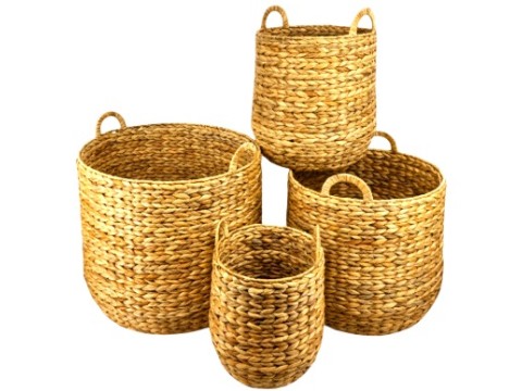 Premium Water Hyacinth Bloated Baskets- Set of 4